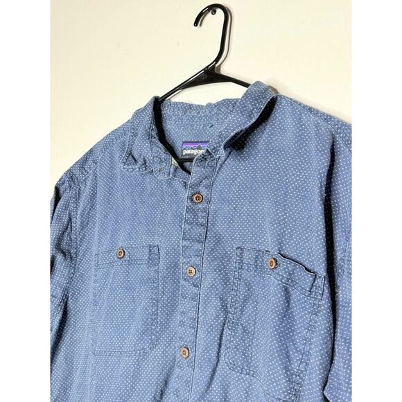 Patagonia Shirt Mens XL Blue Button Up Back Step Hemp Organic Cotton Pocket - Picture 2 of 7